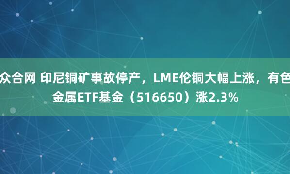 众合网 印尼铜矿事故停产，LME伦铜大幅上涨，有色金属ETF基金（516650）涨2.3%