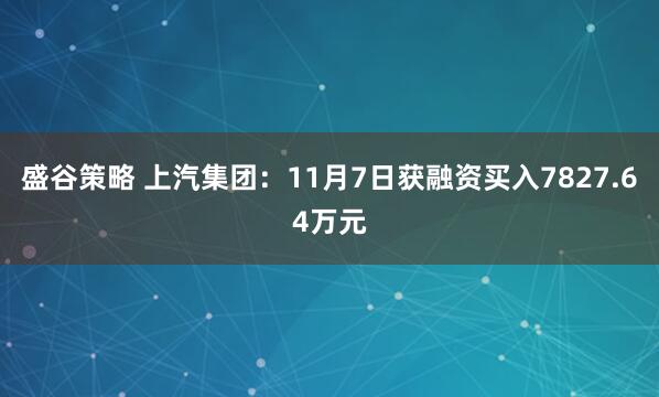 盛谷策略 上汽集团：11月7日获融资买入7827.64万元